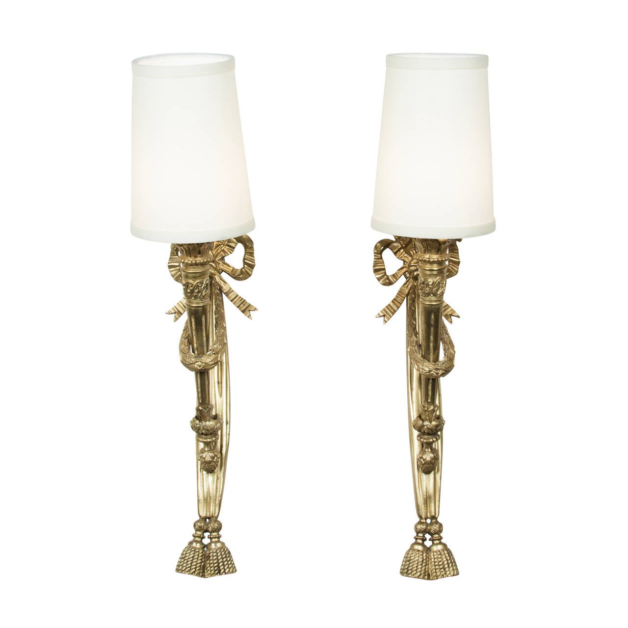 Bronze Pair of Tall Torch Wall Sconces For Sale