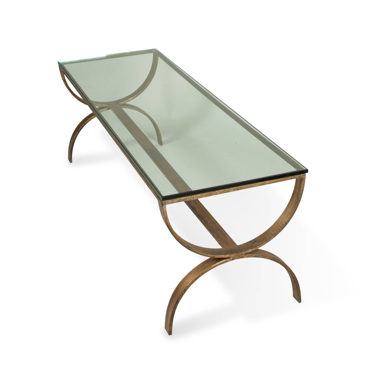 Glass Gilt Steel Coffee Table For Sale