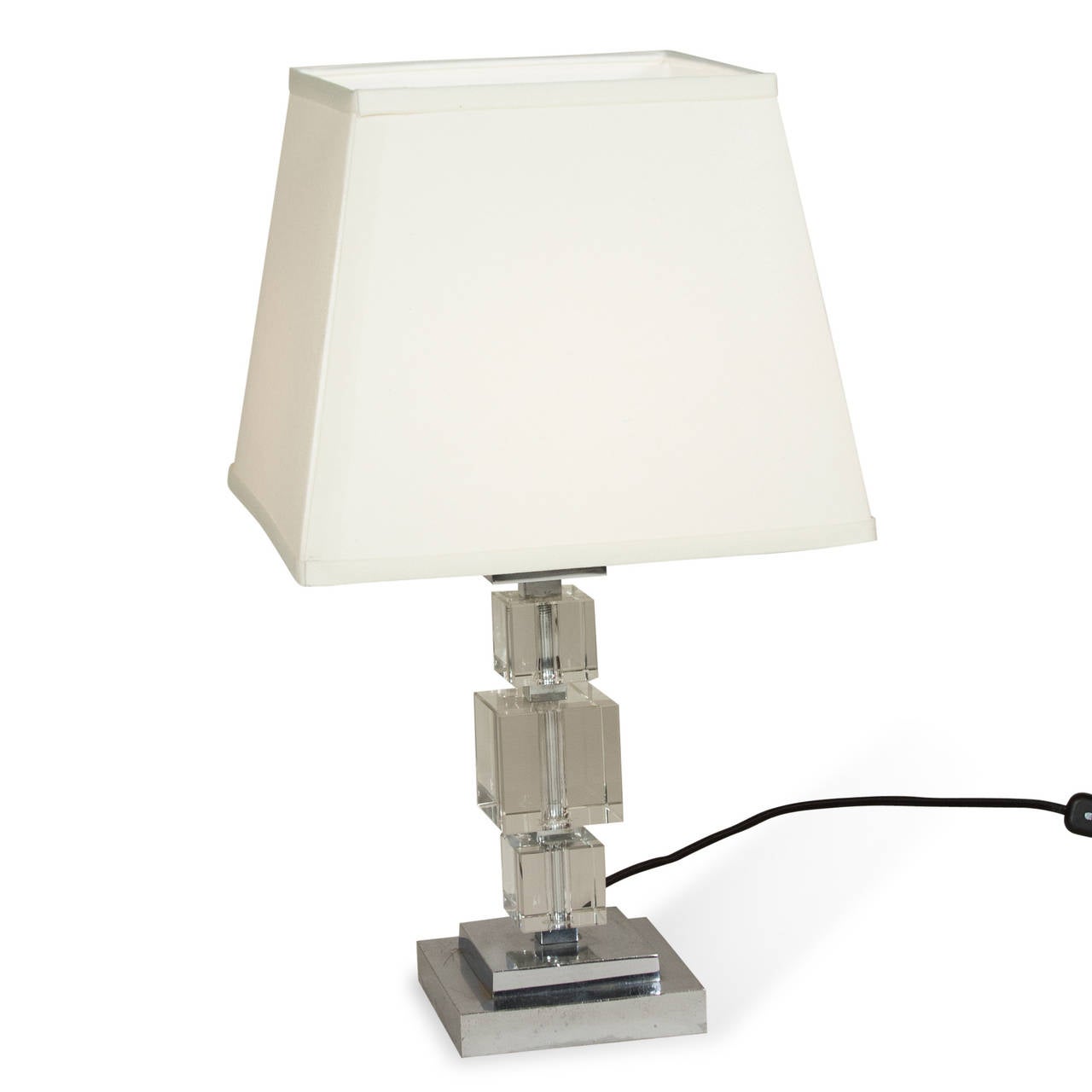 Nickel Crystal Cube Table Lamp For Sale