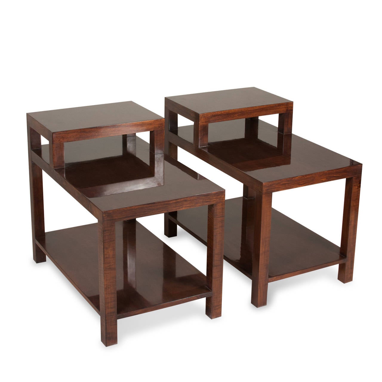 American Pair of Stepped End Tables For Sale