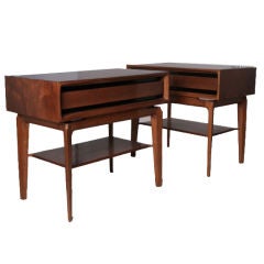 Pair of Walnut Floating Drawer End Tables