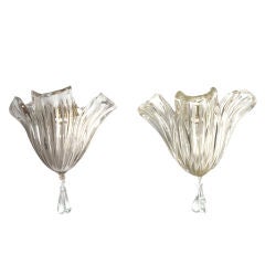 Pair of Large Clear Glass Shell Form Wall Sconces by Barovier