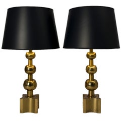 Pair of Graduated Brass Sphere Table Lamps
