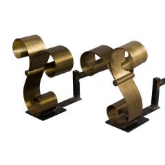 Hollywood Chic Bronze Scroll Form Andirons