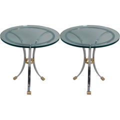 Pair of Floating Island Circular Glass Top Tables by Jansen