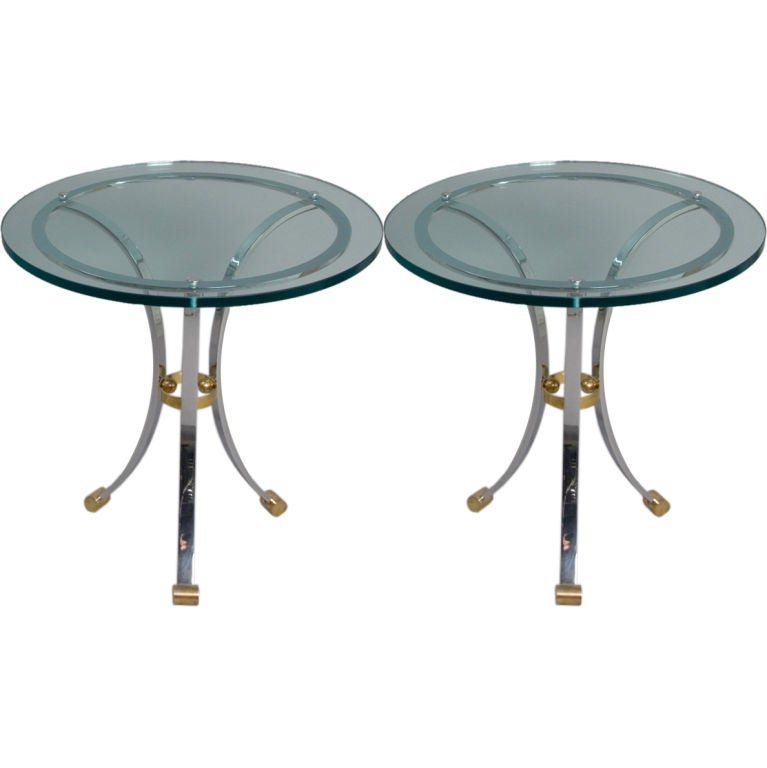 Pair of Floating Island Circular Glass Top Tables by Jansen
