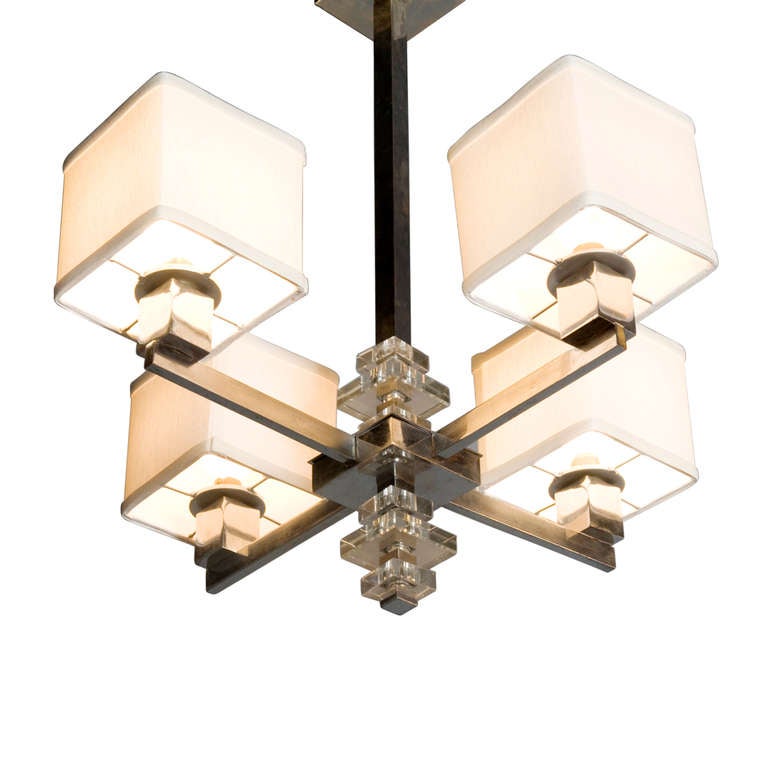 French Cubic Nickeled Bronze Chandelier