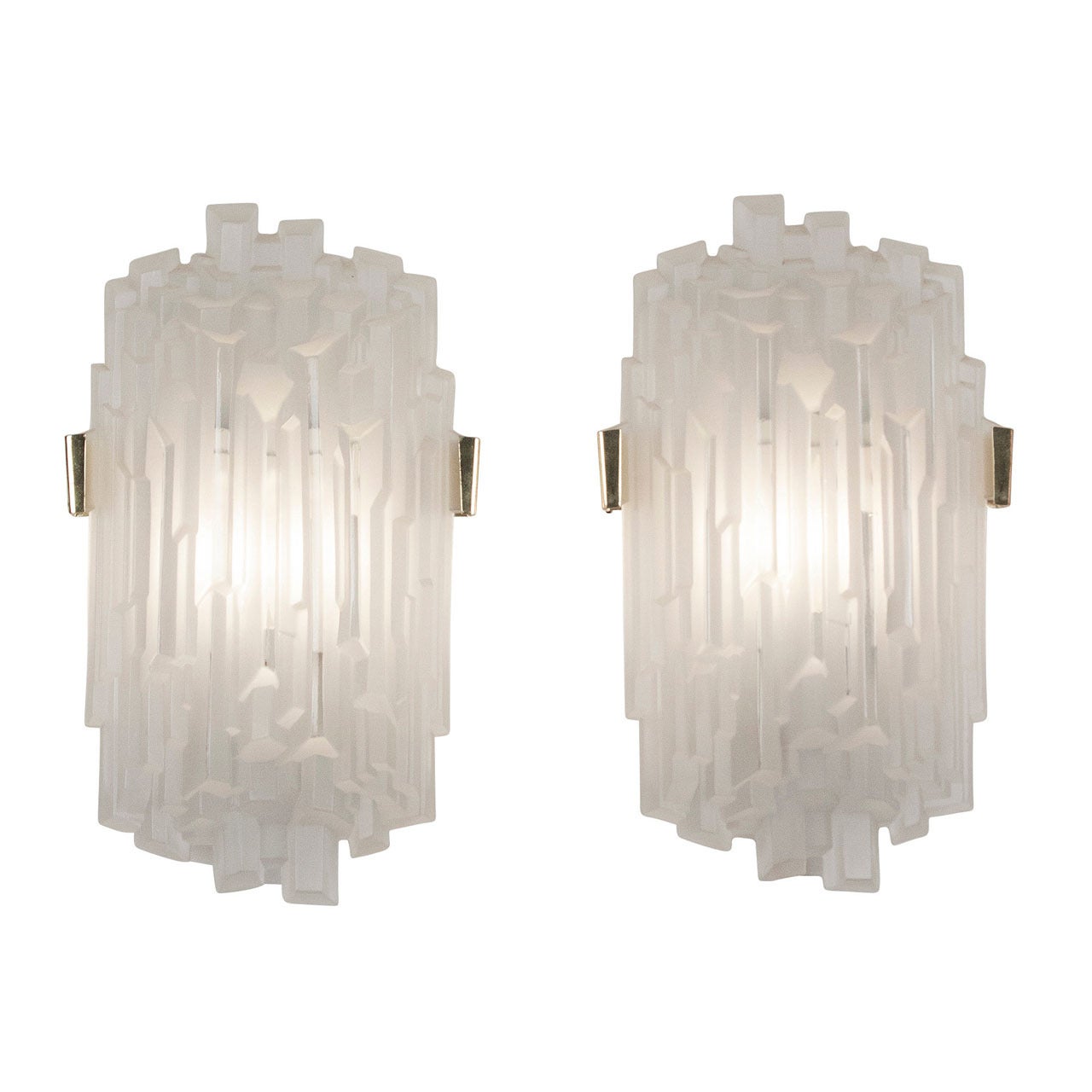 Frosted Glass "Icicle" Sconces, Pair