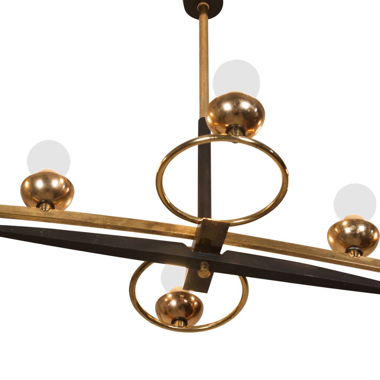 Long Arc Brass Chandelier In Excellent Condition For Sale In Brooklyn, NY