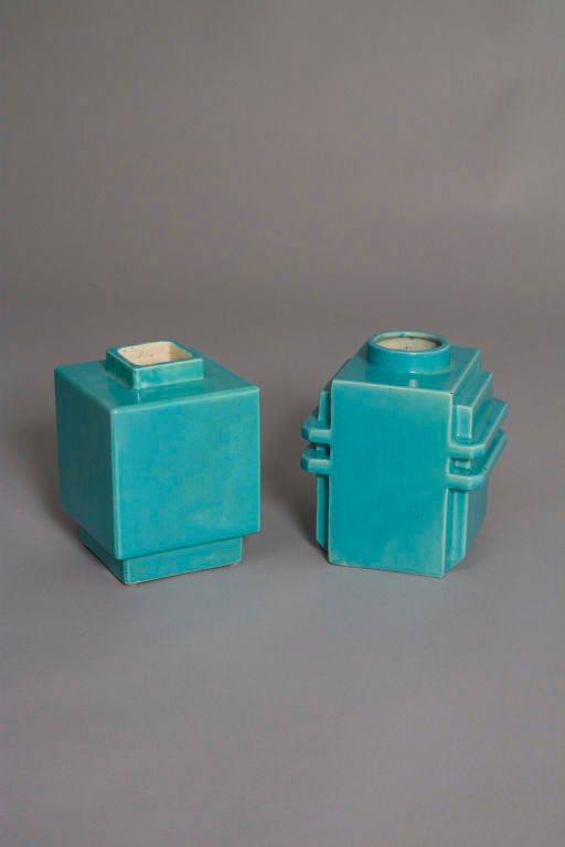 Set of Two Modernist Blue Ceramic Vases by Robert Lallemant In Excellent Condition In Brooklyn, NY