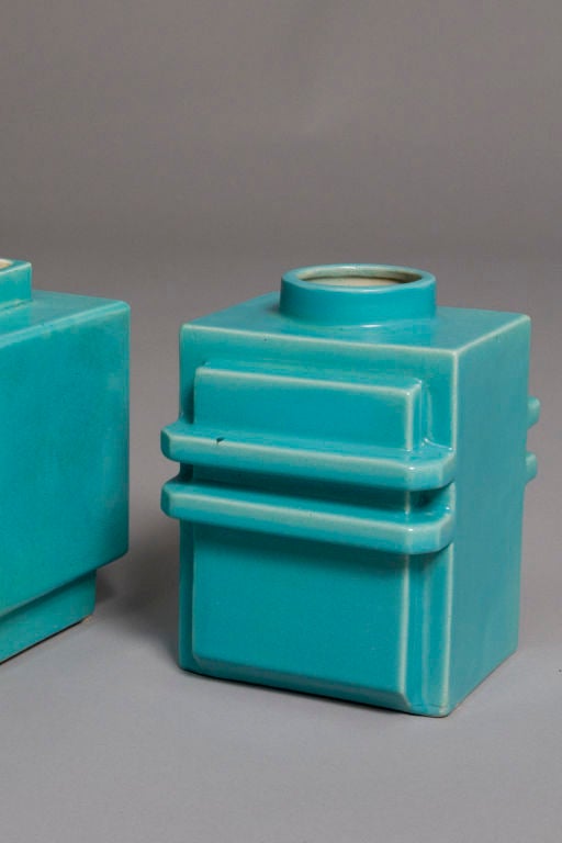 Mid-20th Century Set of Two Modernist Blue Ceramic Vases by Robert Lallemant
