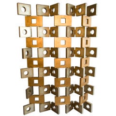 1960s Op Gold and Silver Wood Folding Screen with Moving Panels