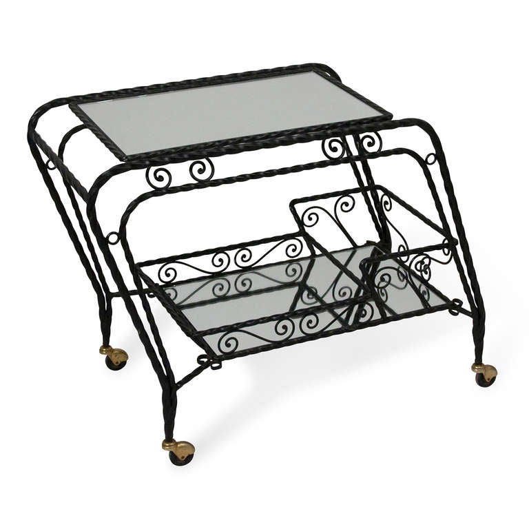 Iron and Mirror Serving Cart In Excellent Condition In Brooklyn, NY