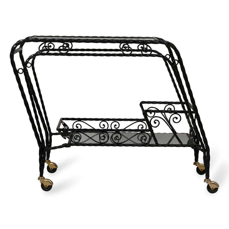 Mid-20th Century Iron and Mirror Serving Cart