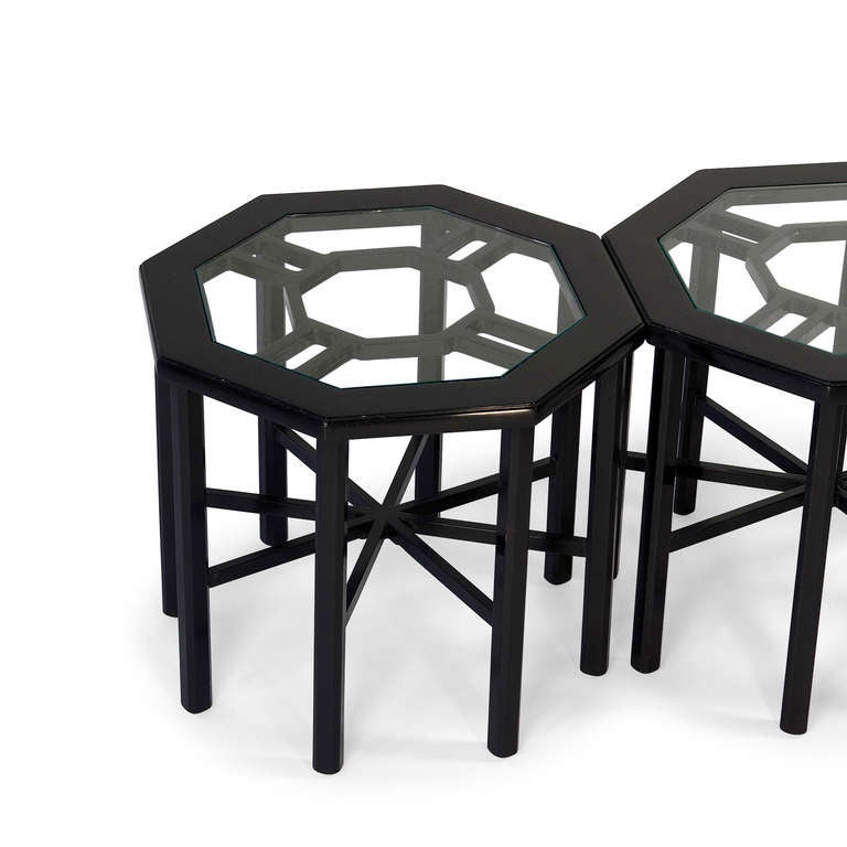 Black Lacquered Hex Tables, Pair 1