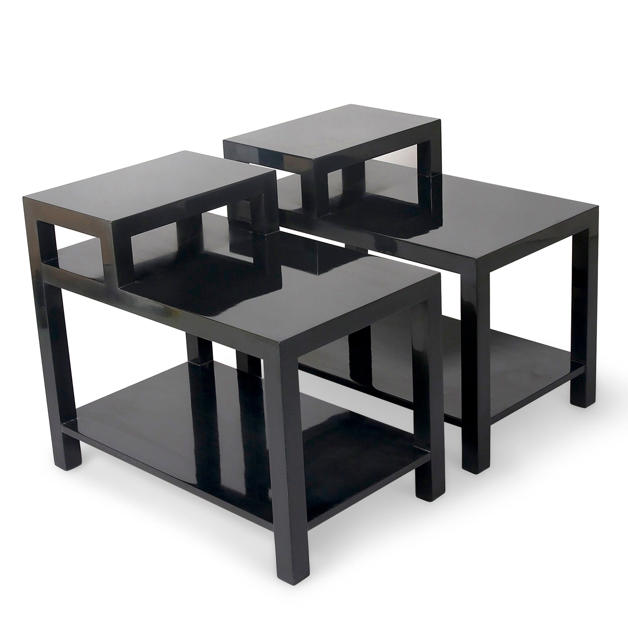 Pair of Black Lacquered End Tables