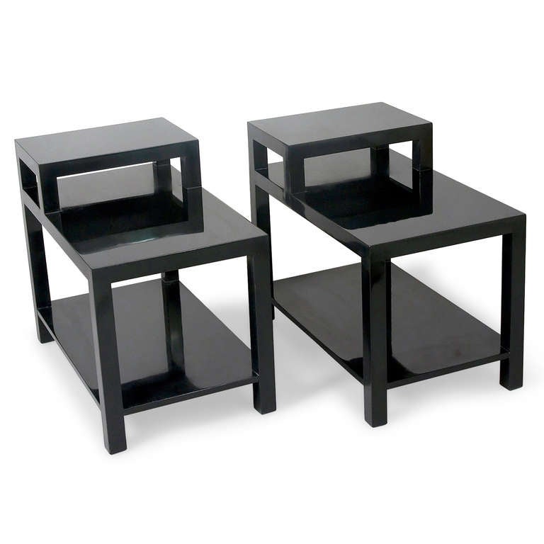 American Pair of Black Lacquered End Tables