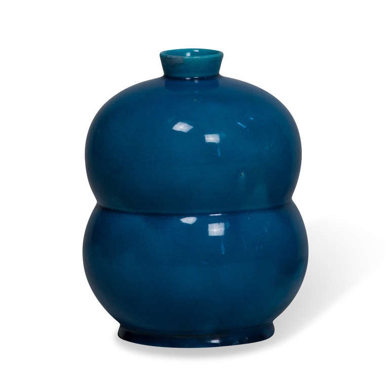 Three Blue Ceramic Vases, French 3