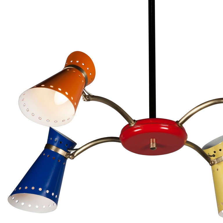Multicolor Lacquered Four Light Chandelier In Excellent Condition In Brooklyn, NY