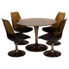 Amber Glass-Top Tulip Dining Table and Chairs