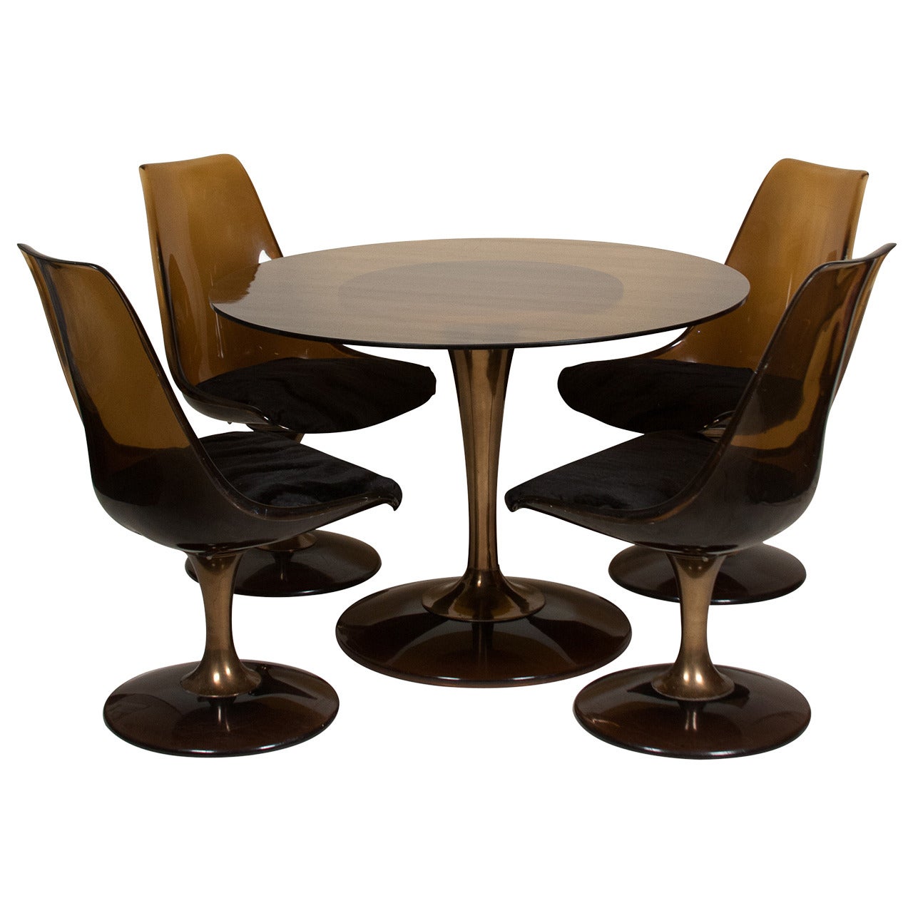 Amber Glass-Top Tulip Dining Table and Chairs For Sale