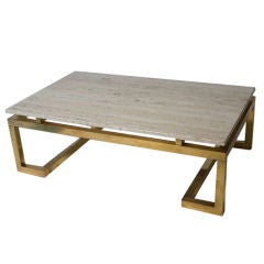 Travertine Top Brass Base Rectangular Coffee Table