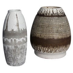 Set of Two 1950s French White Glazed Ceramic Vases