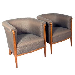 Pair of Elegantly Rounded and Tapered 1930s Salon Fauteuils