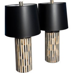 Pair of 1970s Patterned Shell and Bone Table Lamps