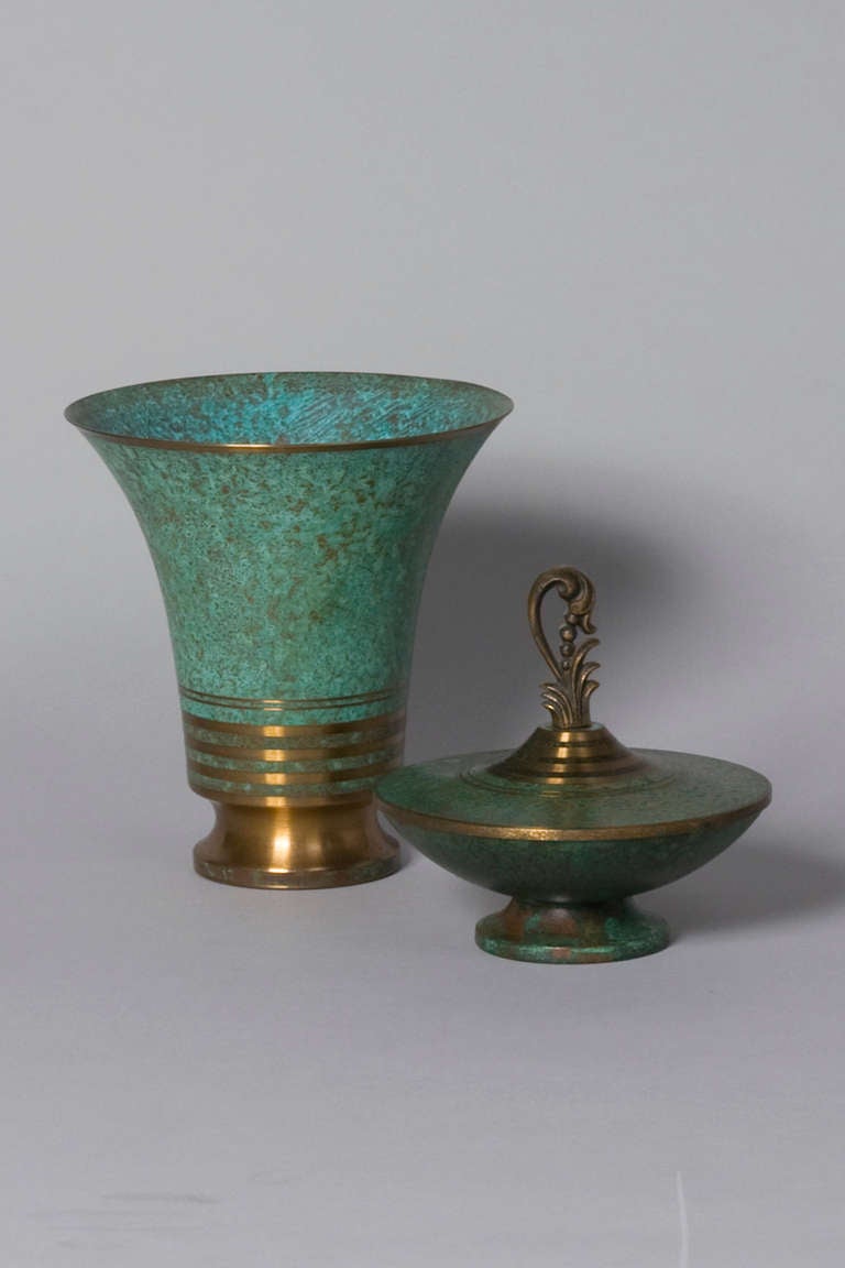 American Two Verdigris Bronze Objects by Carl Sorensen