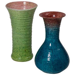 Vintage Blue/Green Ceramic Vases by Accolay