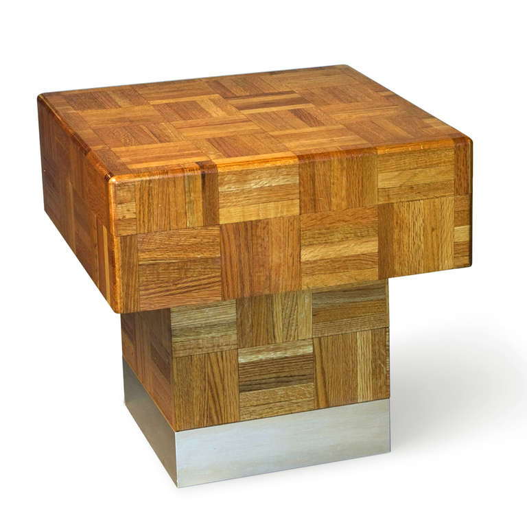 American Pair of Blocky Patchwork End Tables