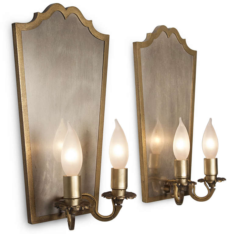 French Pair of Brass Shield Sconces