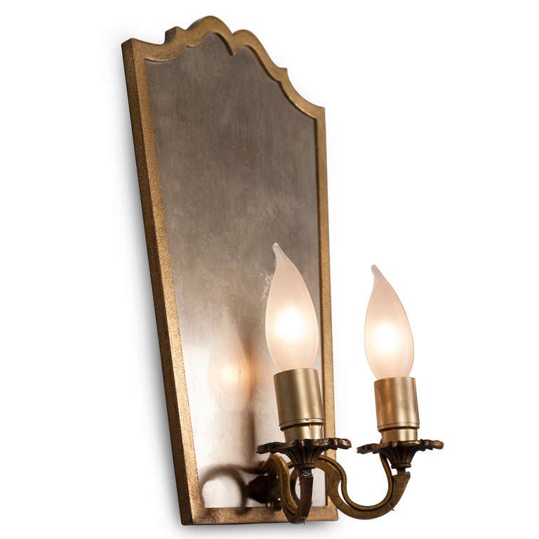 Mid-20th Century Pair of Brass Shield Sconces