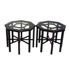Black Lacquered Hex Tables, Pair