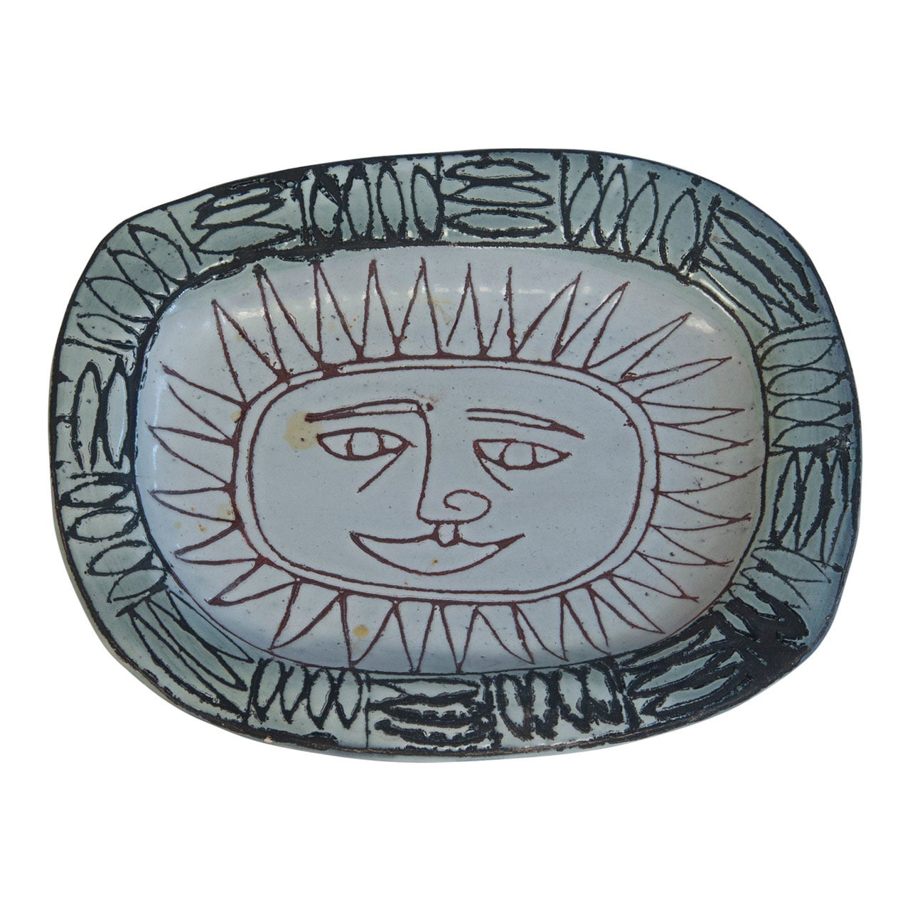 Sun-face Ceramic Dish by J. Pouchain