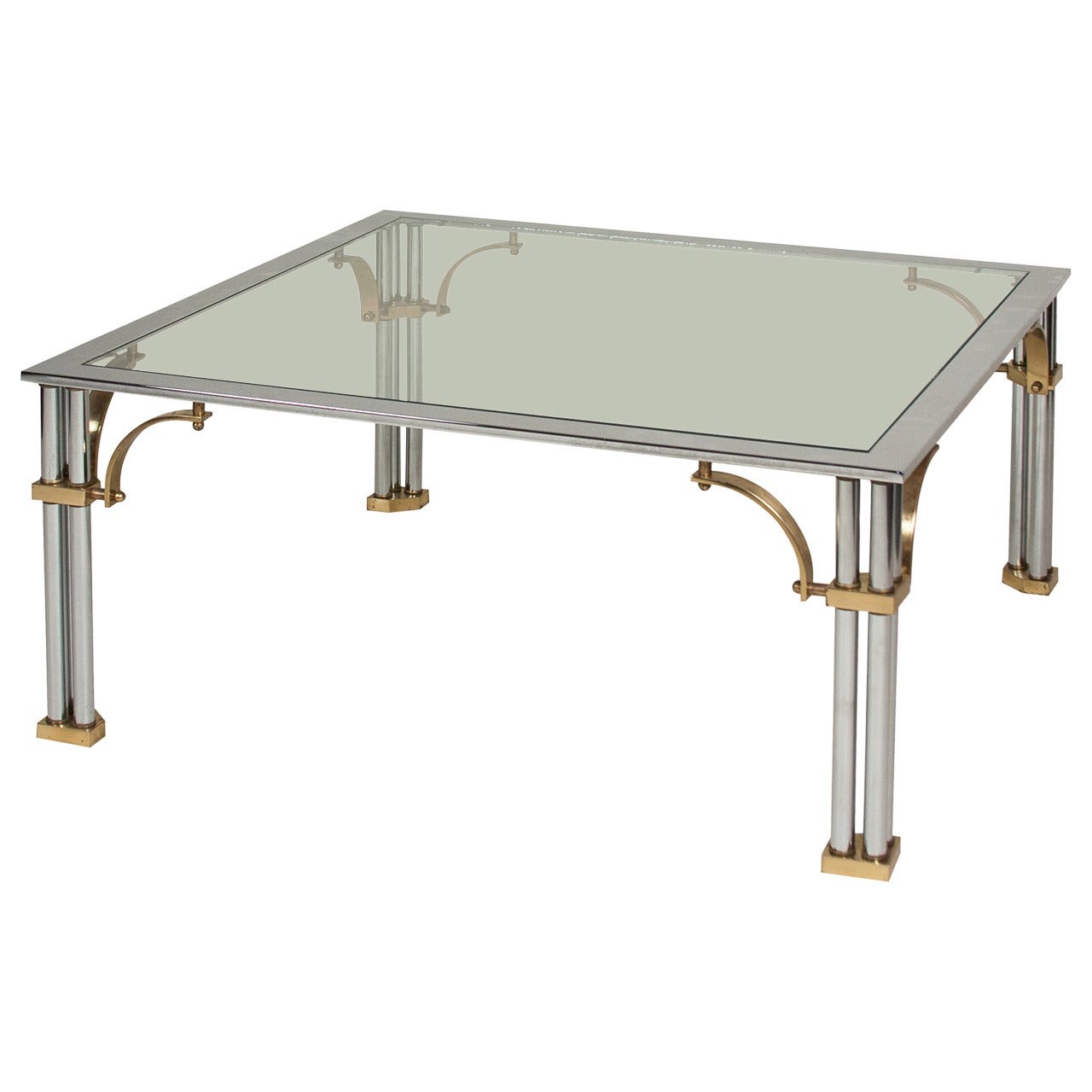Chrome and Brass Coffee Table For Sale