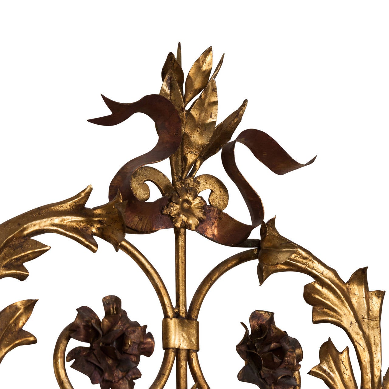 Elaborate Floral Gilt Iron Candle Sconce For Sale 5