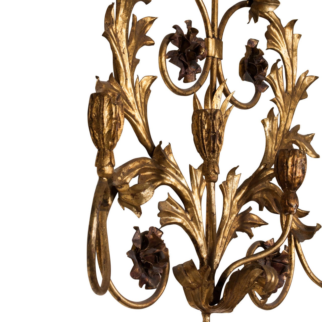 Elaborate Floral Gilt Iron Candle Sconce For Sale 2