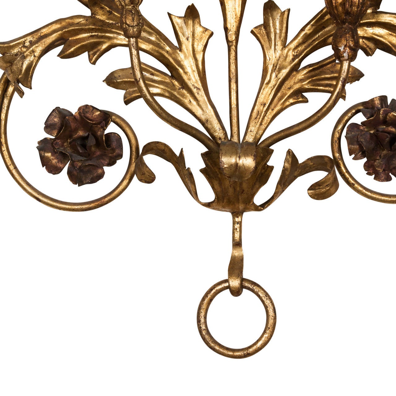 Elaborate Floral Gilt Iron Candle Sconce In Good Condition For Sale In Brooklyn, NY
