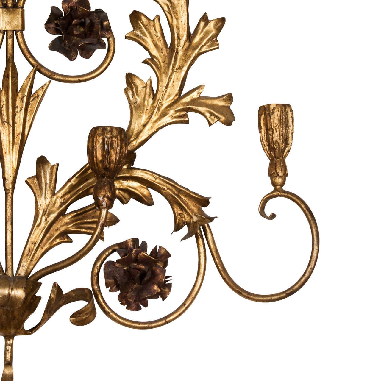 Elaborate Floral Gilt Iron Candle Sconce For Sale 3