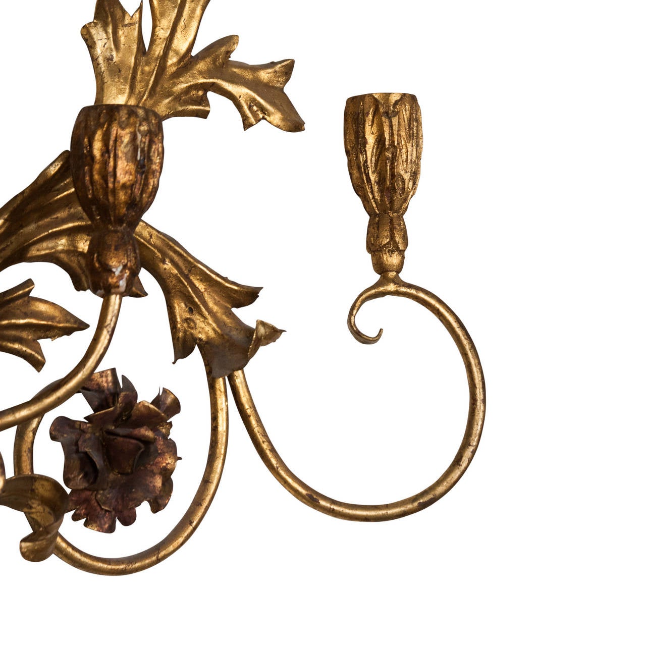 Elaborate Floral Gilt Iron Candle Sconce For Sale 4