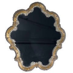 Undulating Ovoid Gold and Clear Glass Frame Mirror