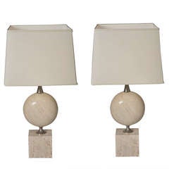 Pair of Travertine Table Lamps by Maison Barbier