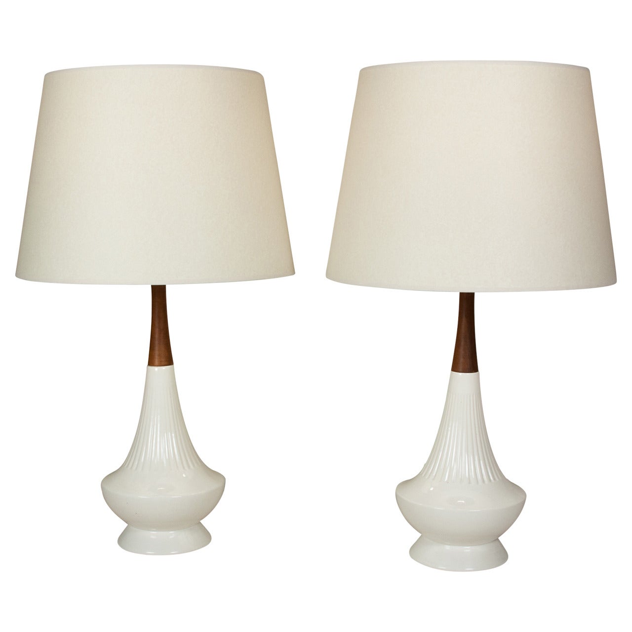 Pair of Ceramic and Walnut Table Lamps
