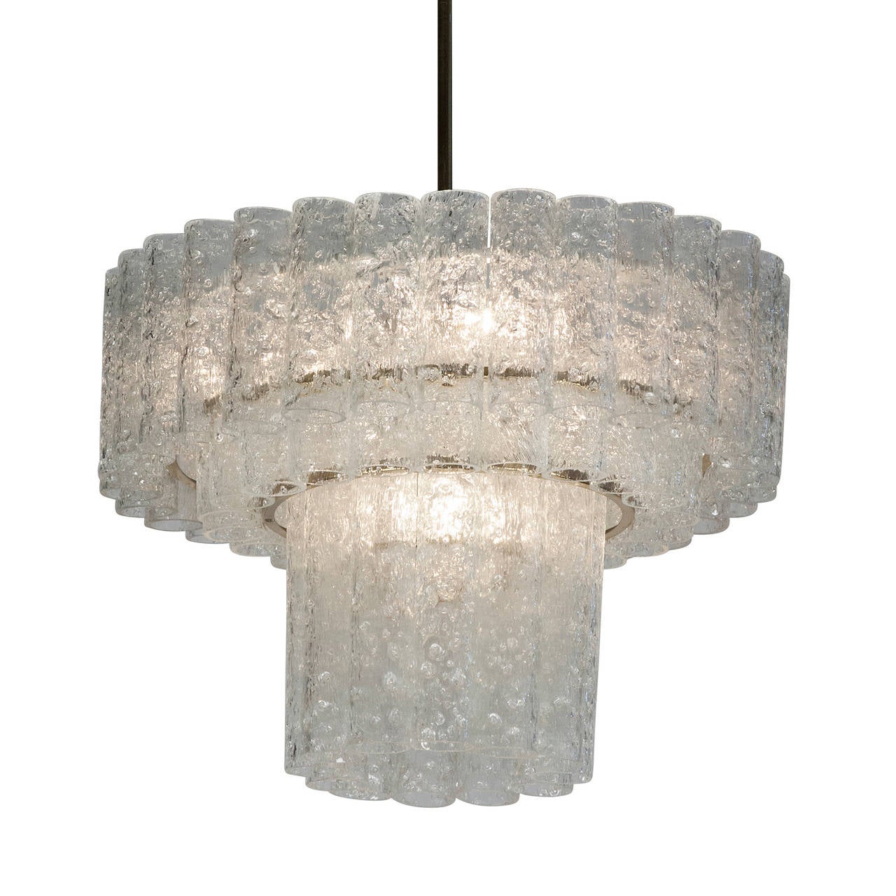 German Three-Tier Glass Tube Chandelier by Doria For Sale