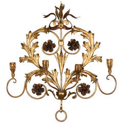 Elaborate Floral Gilt Iron Candle Sconce
