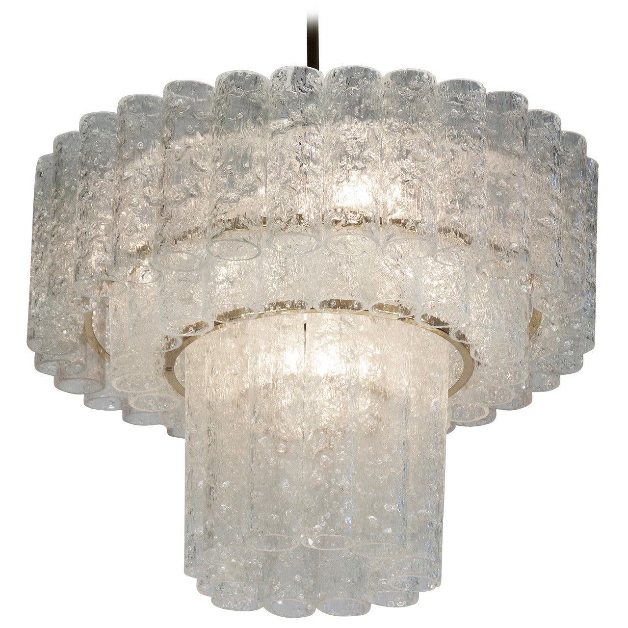 Three-Tier Glass Tube Chandelier by Doria For Sale