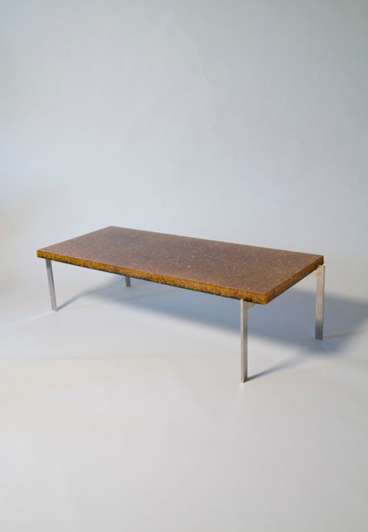 Resin Top Nickeled Iron Coffee Table by Pierre Giraudon