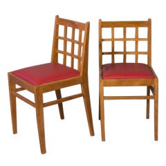 Pair of Lattice Back Oak Side Chairs by Rene Gabriel